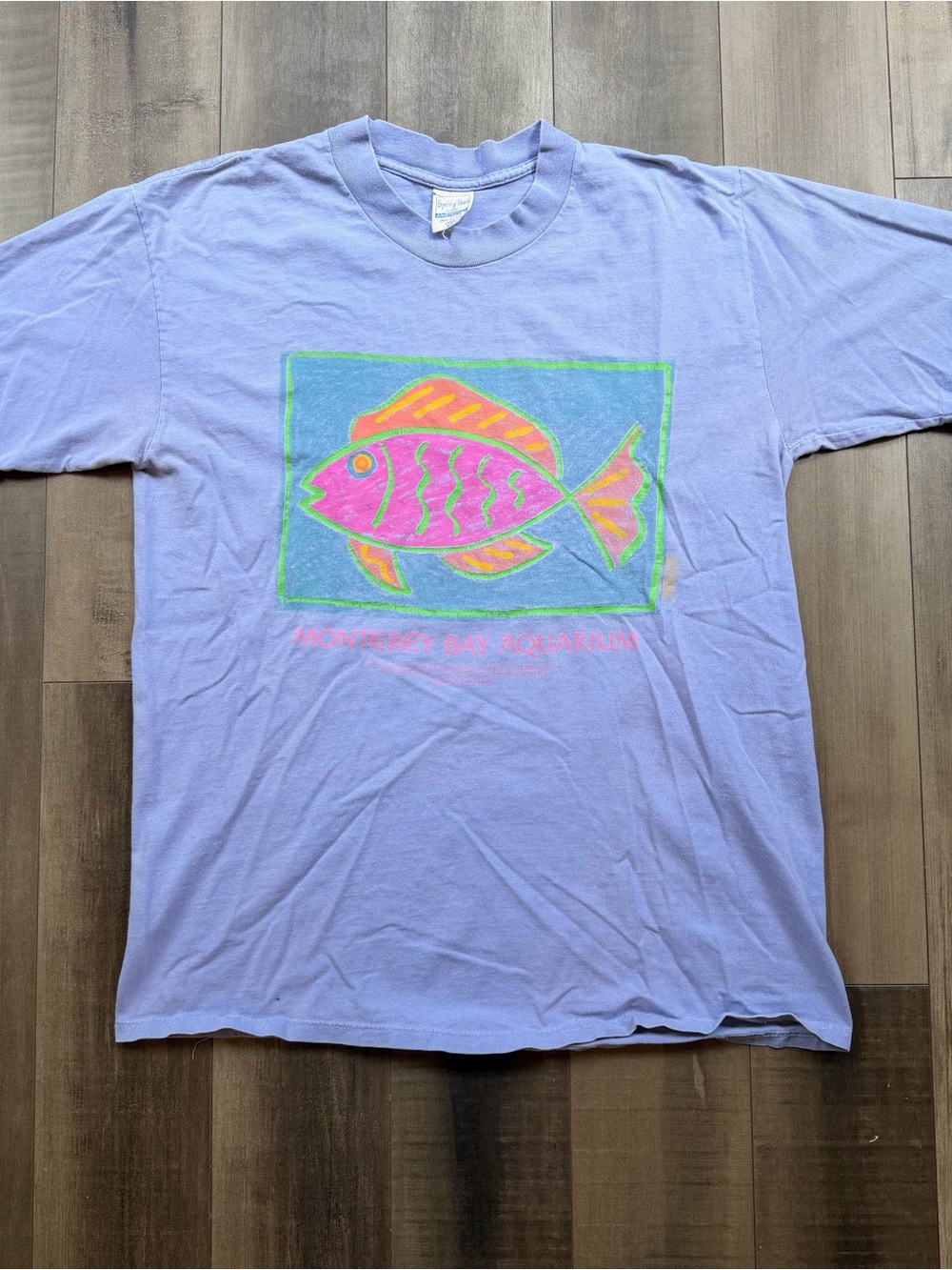 Vtg 80s Monterey Bay Aquarium Tropical Fish Purple Neon Retro Sealife Shirt Sz M